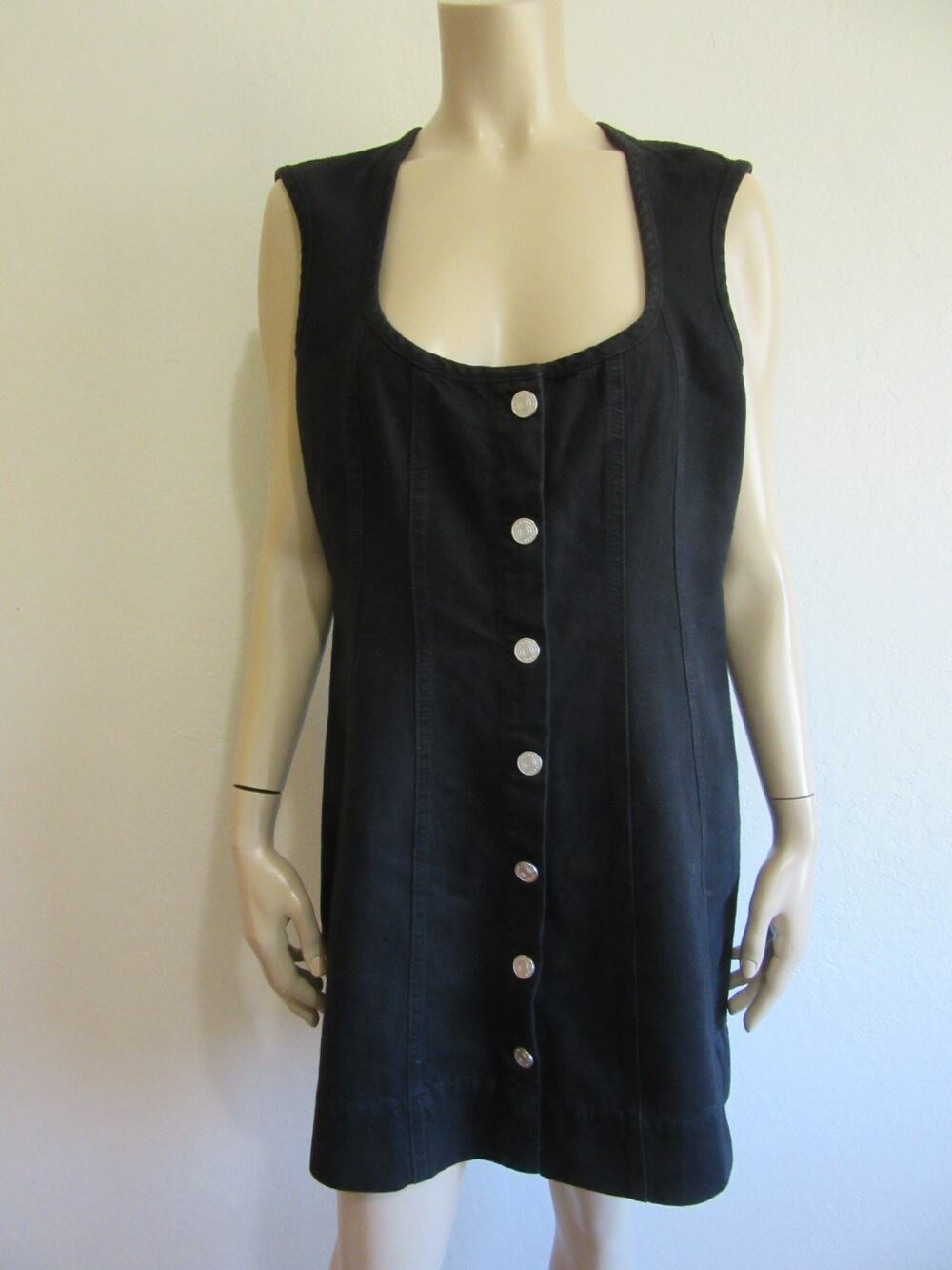 FRAME Black Button Sleeveless Denim 8 Seamed Scoop Mini Dress-NWT-CA